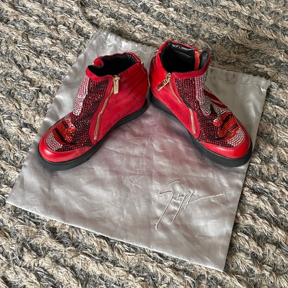 Giuseppe Zanotti Red and Black Crystal Embellished Sneakers - Picture 13 of 15